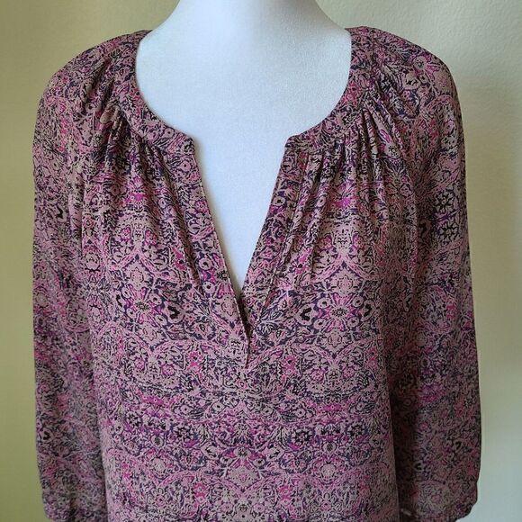 Cynthia Rowley Floral Blouse Tunic‎ Women's Size Medium Purple Pleated Oversized - Picture 2 of 8